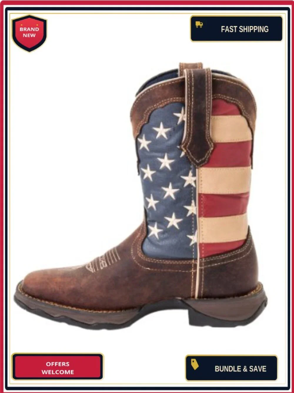 Durango Lady Rebel Flag RD4414 Western Boots - Mid-Calf Pull-On Square Toe
